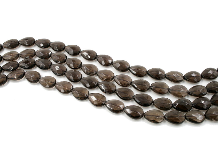 Quarzo fumè fili flat drop sfaccettati 18x13mm