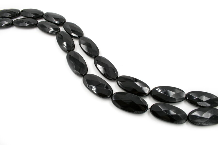 Agata nera fili flat oval sfaccettati 40x20mm