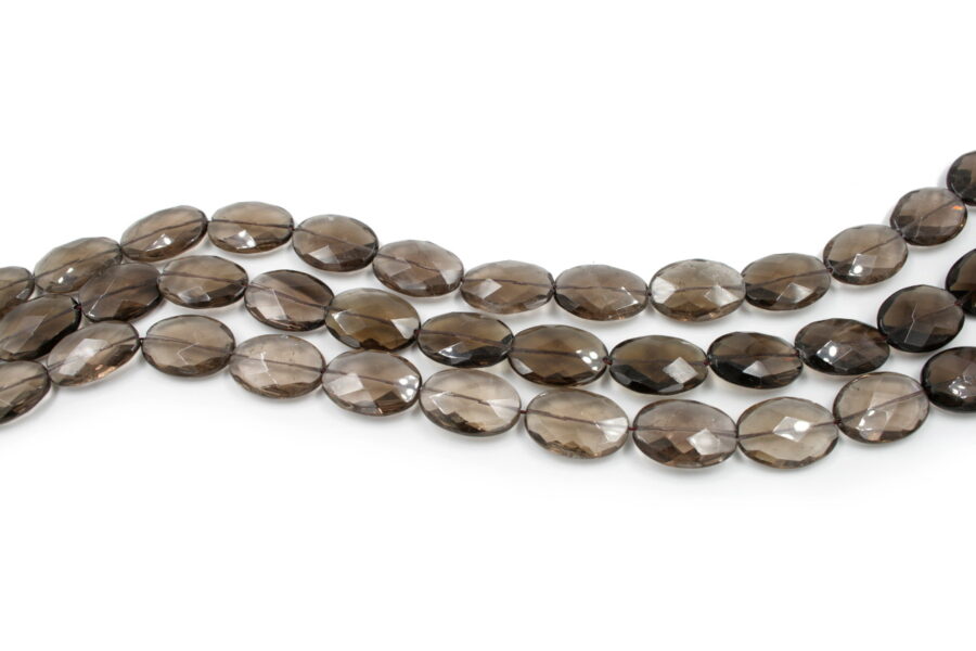 Quarzo fumè fili flat oval sfaccettati 25x18mm