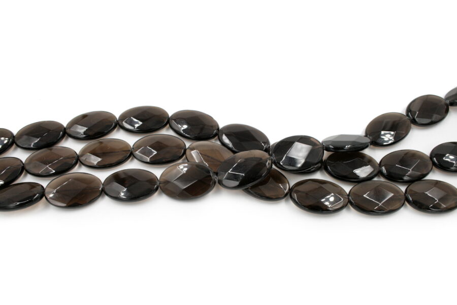 Quarzo fumè fili flat oval sfaccettati 30x20mm