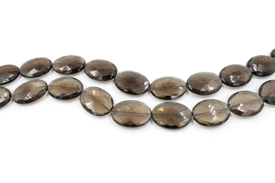 Quarzo fumè fili flat oval sfaccettati 40x30mm