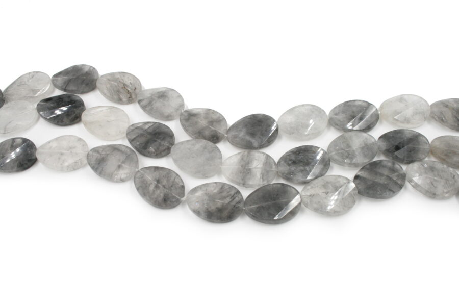Cloudy quartz fili flat oval twist sfaccettati 30x22mm