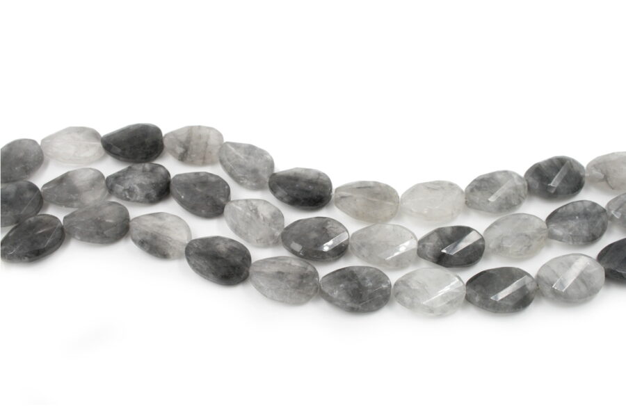 Cloudy quartz fili flat oval twist sfaccettati 25x18mm