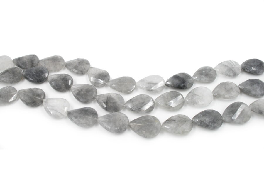 Cloudy quartz fili flat twist drop sfaccettati 30x22mm