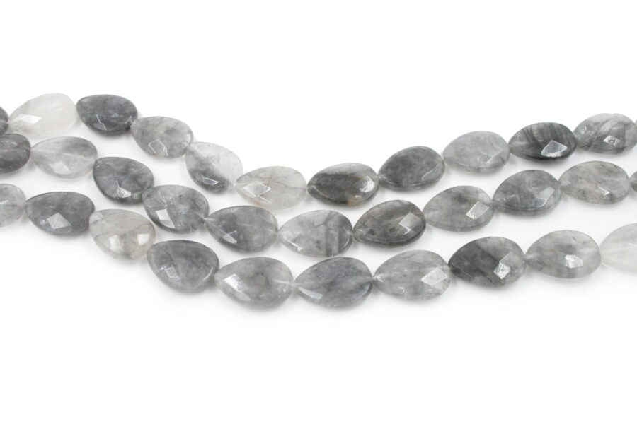 Cloudy quartz fili flat drop sfaccettate 25x18mm