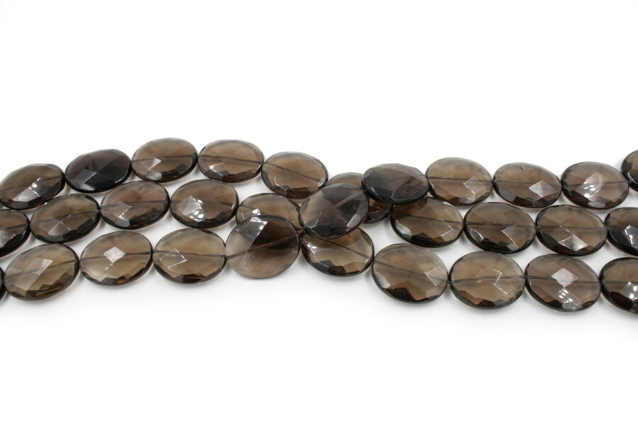 Quarzo fumè fili flat oval sfaccettati 30x25mm