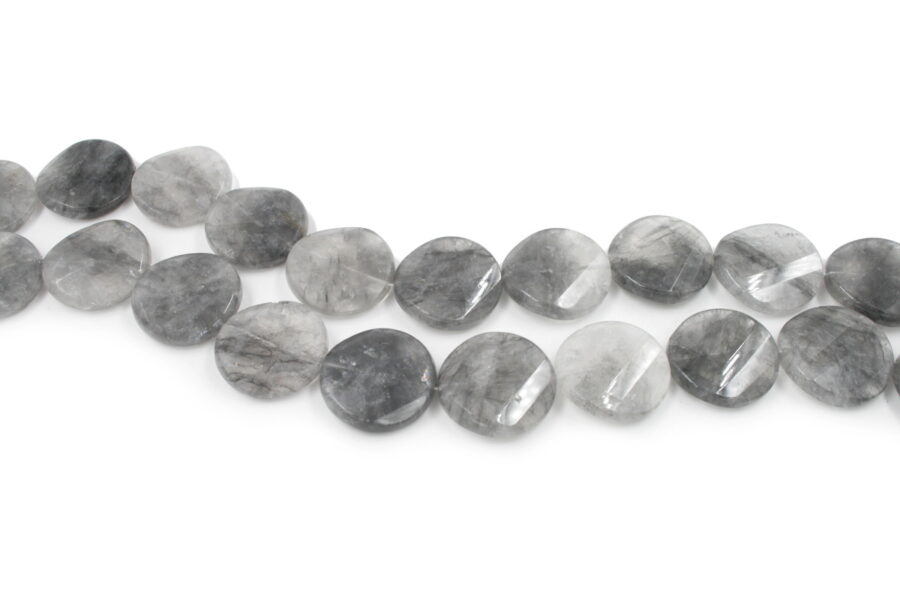 Cloudy quartz fili monete twist sfaccettate 30mm