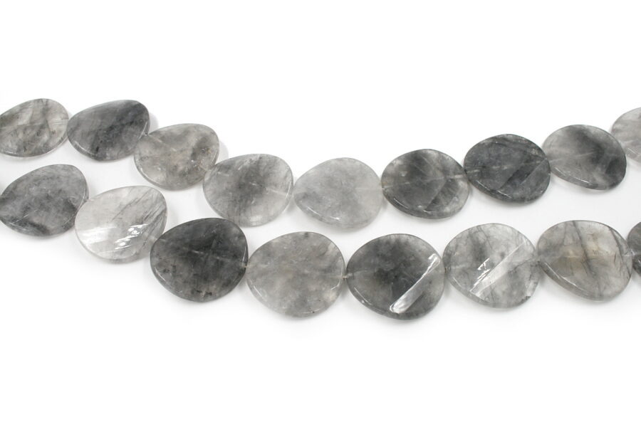 Cloudy quartz fili monete twist sfaccettate 40mm