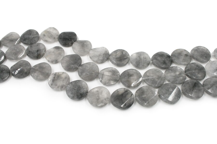 Cloudy quartz fili monete twist sfaccettate 25mm