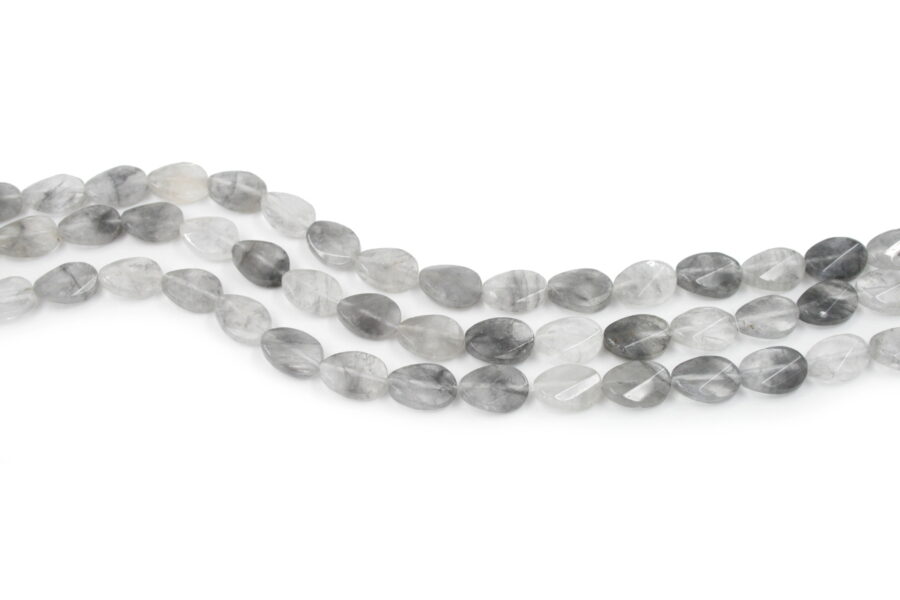 Cloudy quartz fili flat oval twist sfaccettati 14x10mm