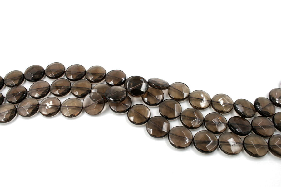 Quarzo fumè fili monete sfaccettate 18mm
