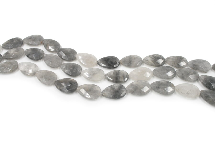 Cloudy quartz fili flat drop sfaccettate 30x20mm