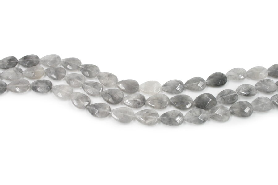 Cloudy quartz fili flat drop sfaccettate 20x15mm
