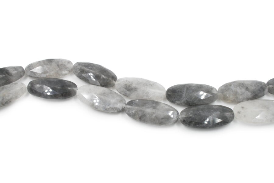Cloudy quartz fili flat oval sfaccettati 50x25mm