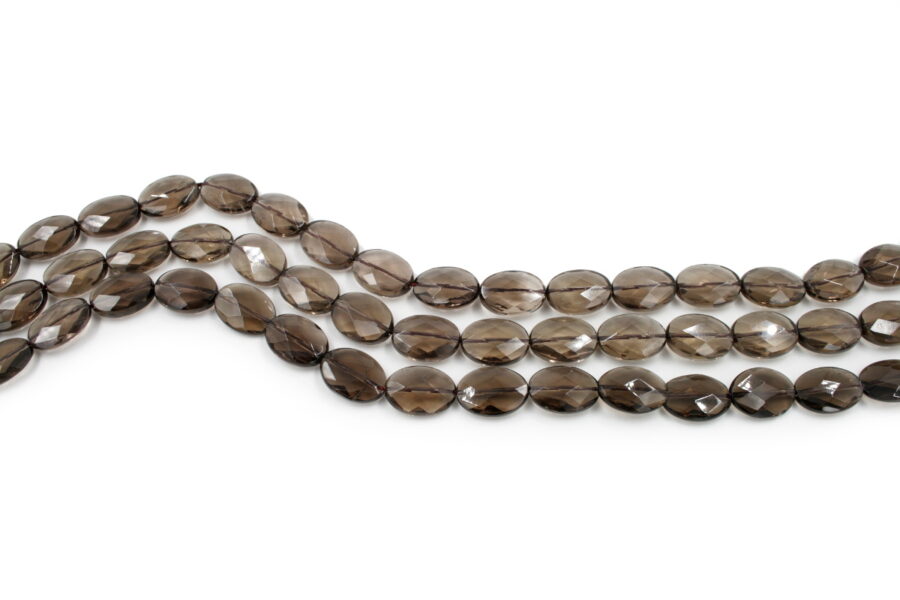 Quarzo fumè fili flat oval sfaccettati 18x13mm