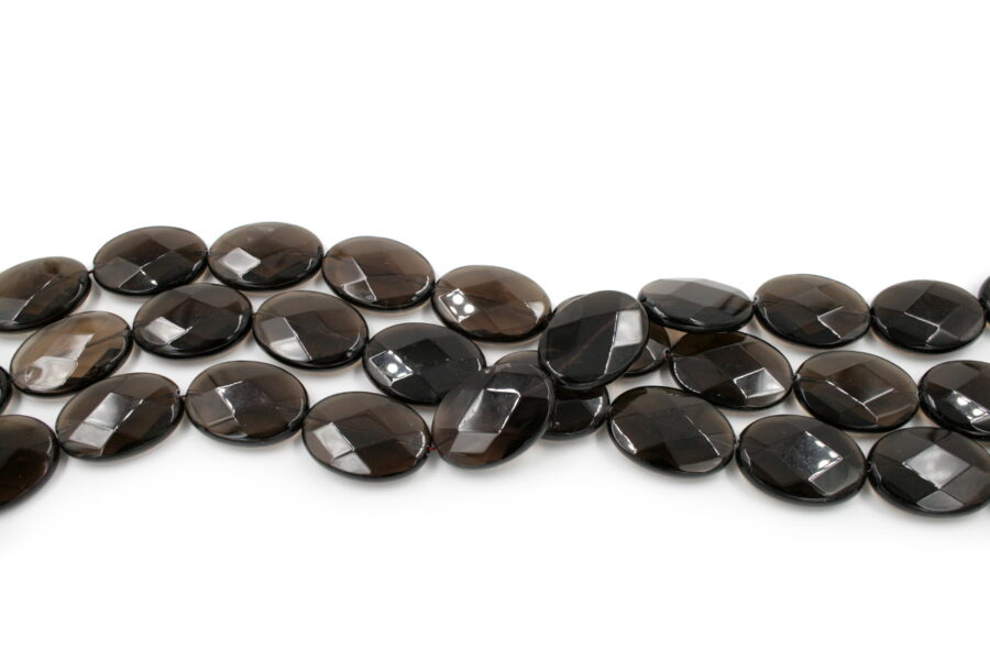 Quarzo fumè fili flat oval sfaccettati 30x22mm