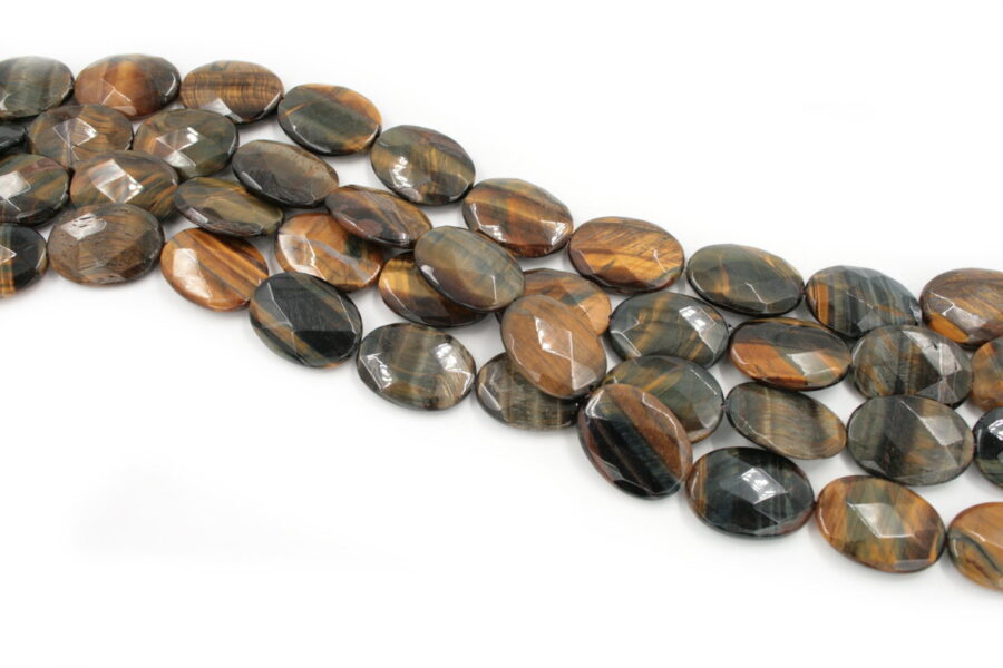 brown tiger eye fili flat oval sfaccettati 30x22mm