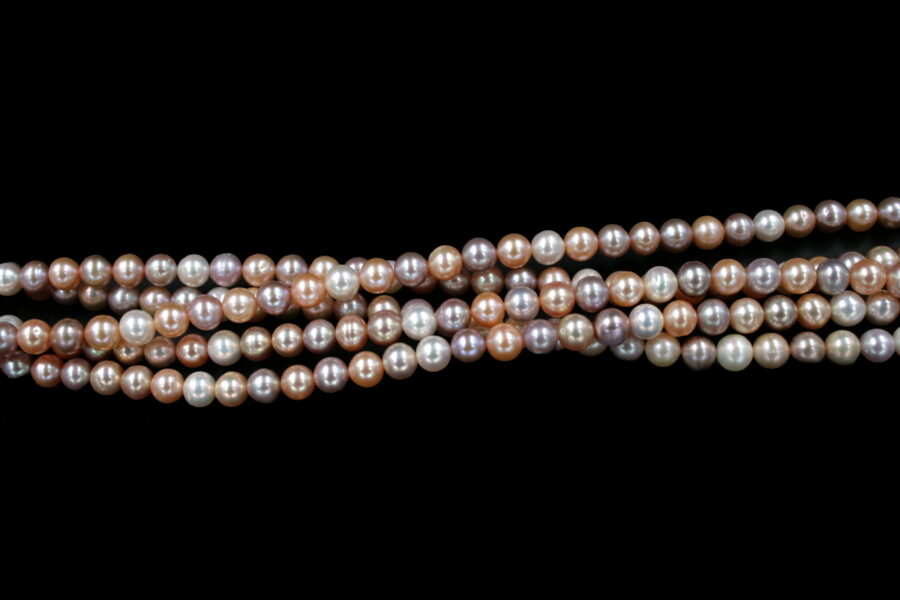 Perle d'acqua Dolce fili round 6-6½mm - Naturale e Fili Multicolor - immagine 2