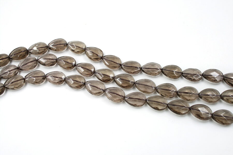 Quarzo fumè fili flat drop sfaccettati 16x12mm