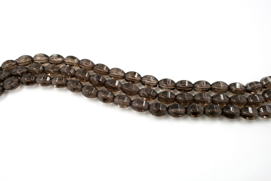 Quarzo fumè fili olive esagonali sfaccetate 16x12mm