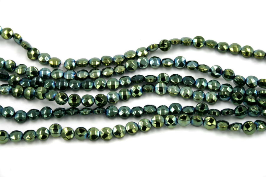 Ematite fili monete sfaccettate 6mm verde