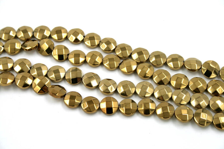 Ematite fili monete sfaccettate 10mm oro