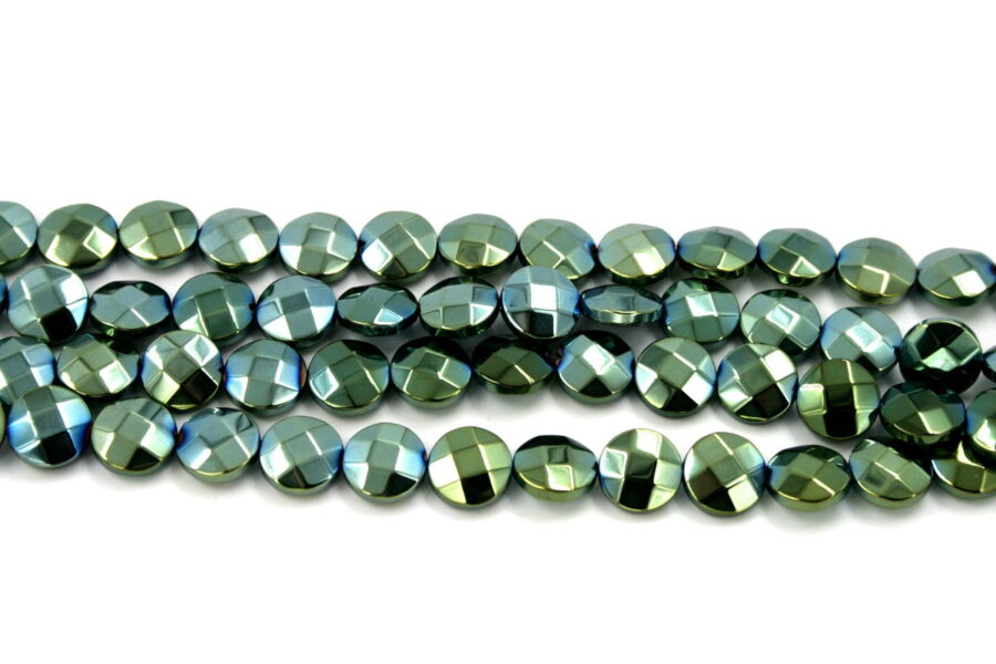 ematite  fili monete sfaccettate 10mm verde
