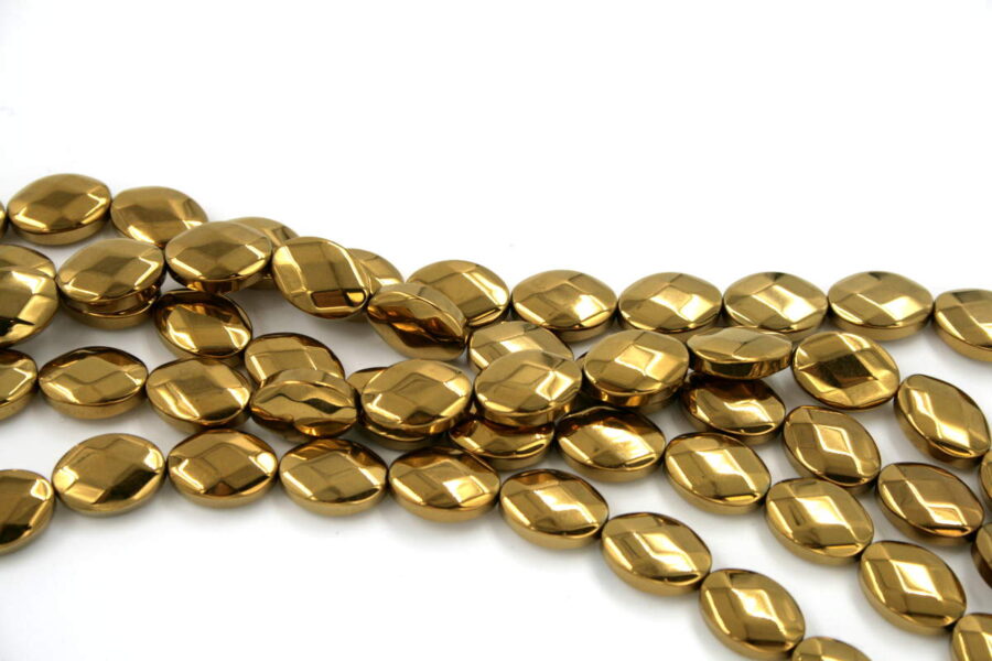 Ematite fili flat oval sfaccettati 14x10mm oro