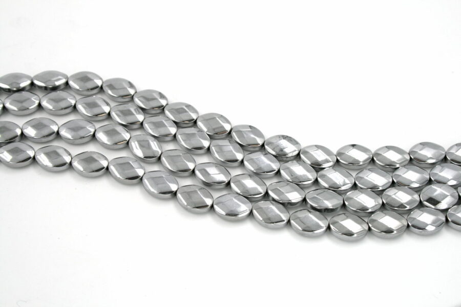 Ematite fili flat oval sfaccettati 14x10mm silver