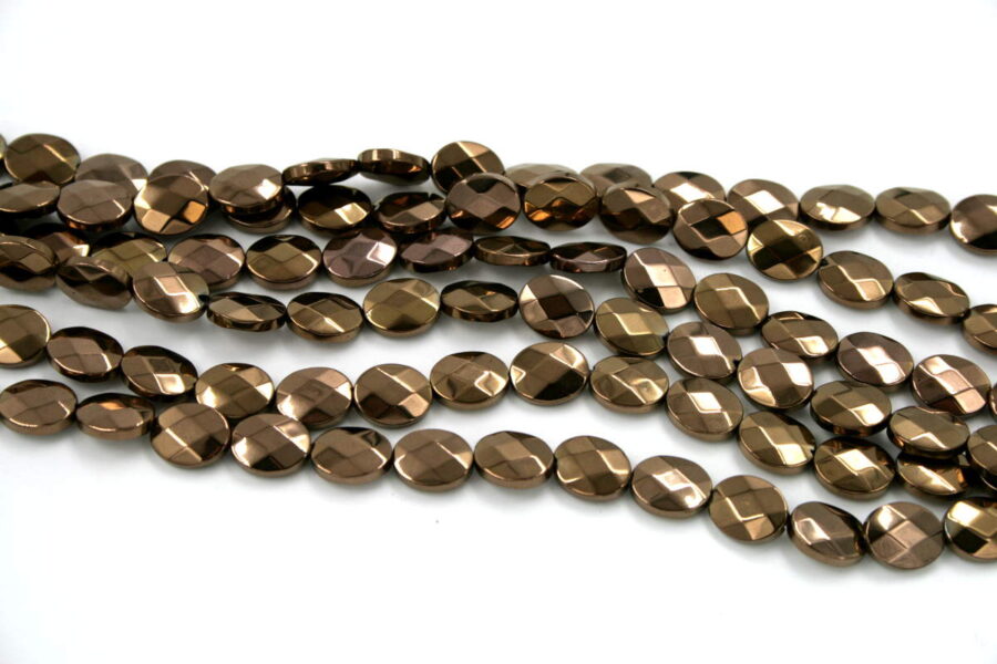Ematite fili flat oval sfaccettati 10x8mm rame