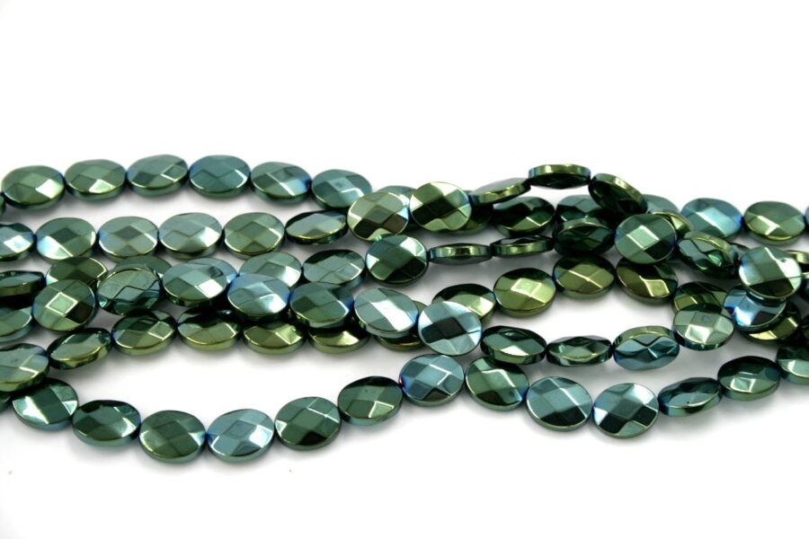 Ematite fili flat oval sfaccettati 10x8mm verde