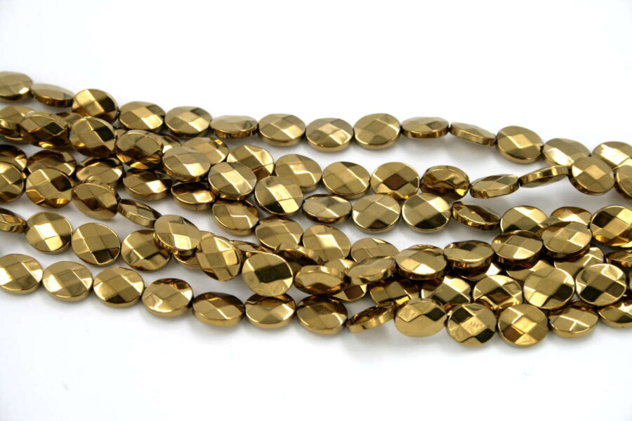 Ematite fili flat oval sfaccettati 10x8mm oro