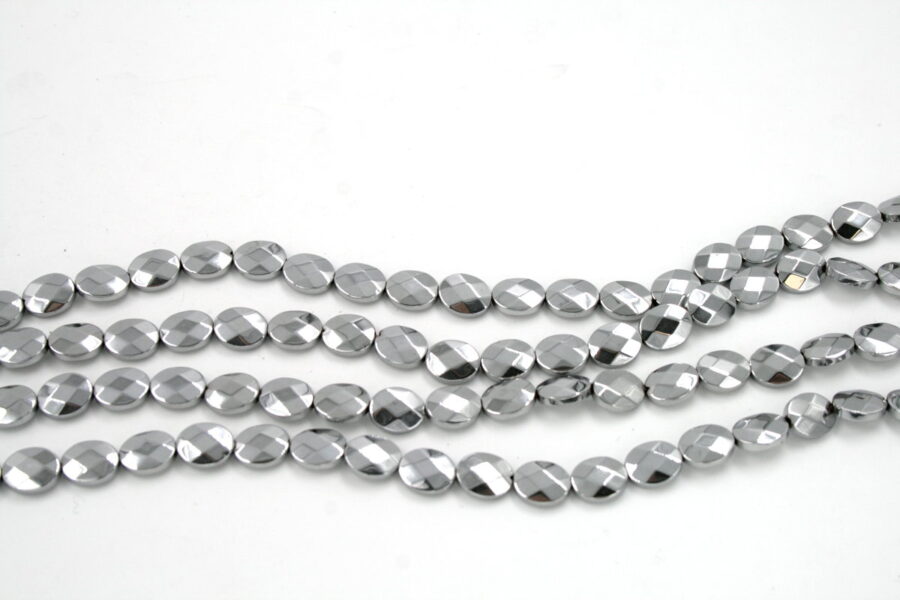 Ematite fili flat oval sfaccettati 10x8mm silver