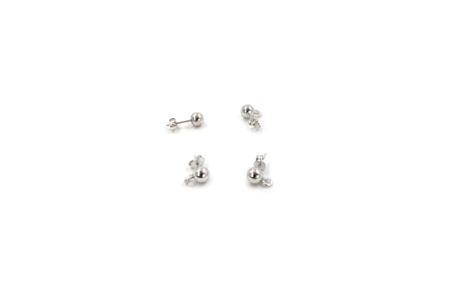 Argento 925‰  orecchini a pressione con pallino 6mm rodiato