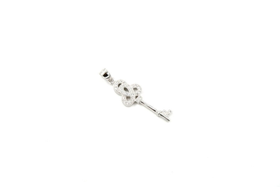 Argento pendente chiave con zirconi (Trifoglio) - immagine 2