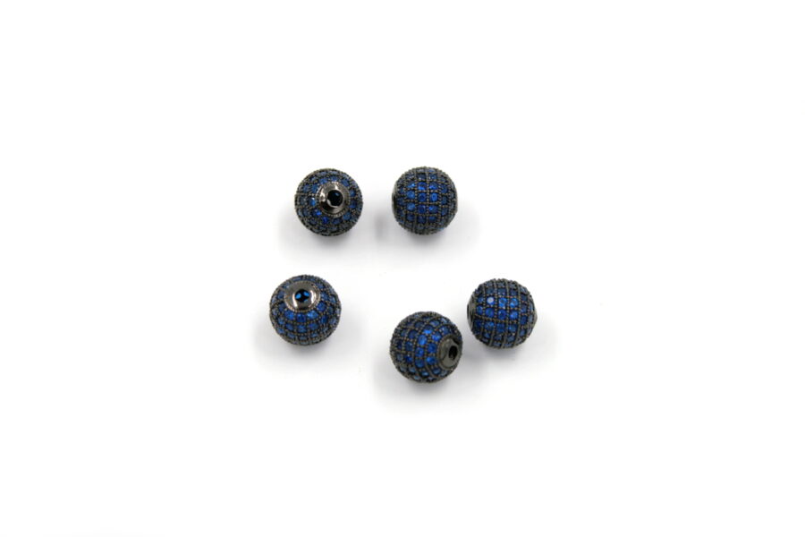 Sfere in ottone pave' di zirconi 8mm (blu)