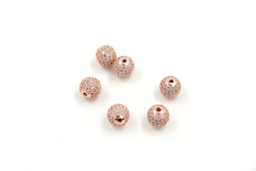 Sfere in ottone pave' di zirconi 10mm rosa (bianchi)