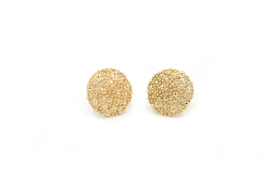 Argento 925‰ orecchini tondo granulato 14mm Dorato - immagine 2