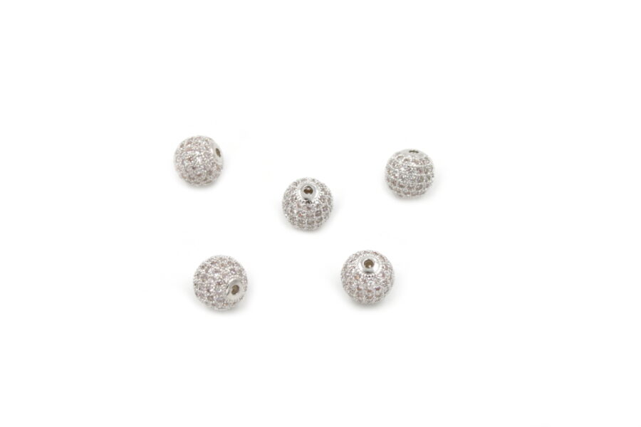 Sfere in ottone pave' di zirconi 8mm Silver (bianchi)