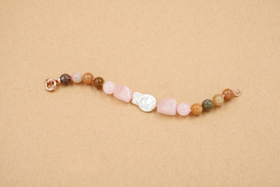 Bracciale Agata Multicolor, Quarzo Rosa e Perle con chiusura in argento 925‰ - immagine 2