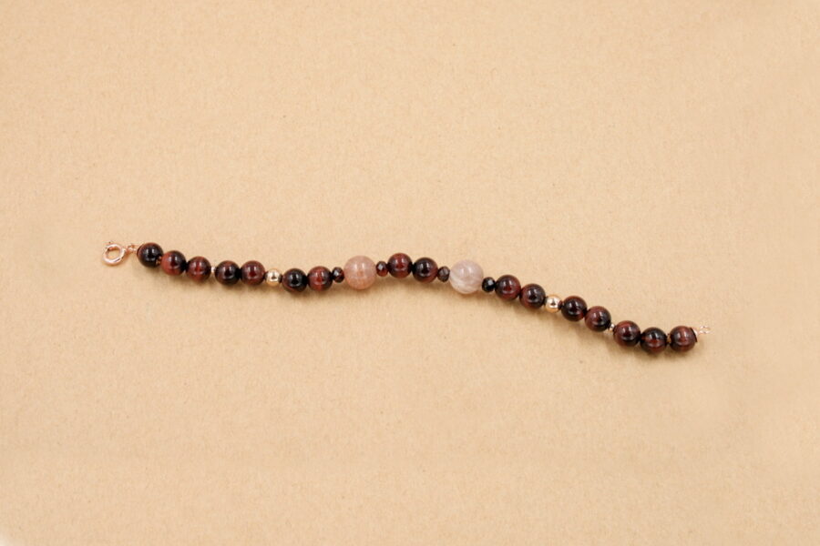Bracciale Occhio di Tigre Rosso, Sunstone ed Ematite con chiusura in argento 925‰ - immagine 2