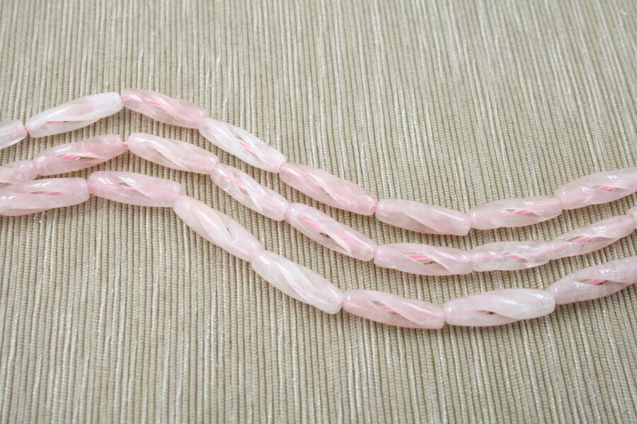 Quarzo rosa fili cilindri spirale 27x9mm