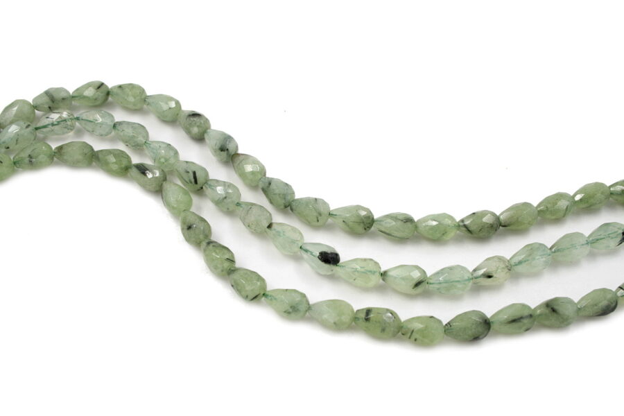 Quarzo verde tormalinato fili drop sfaccettati 12x8mm