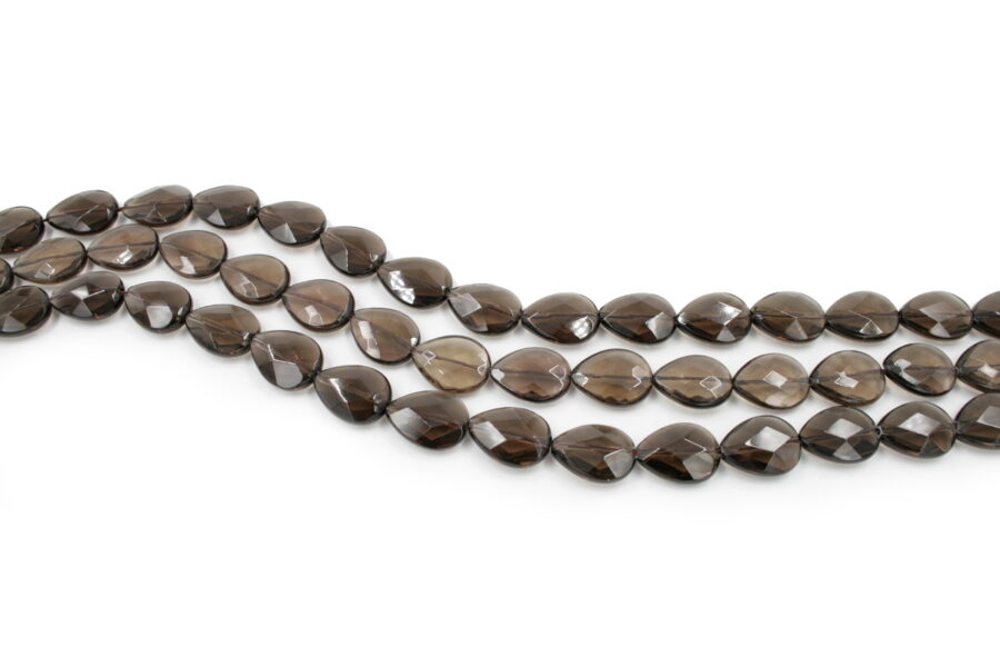 Quarzo fumè fili flat drop sfaccettati 20x15mm - Foro Passante