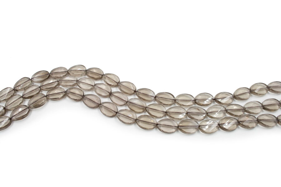 Quarzo fumè fili flat oval sfaccettati twist 18x13mm