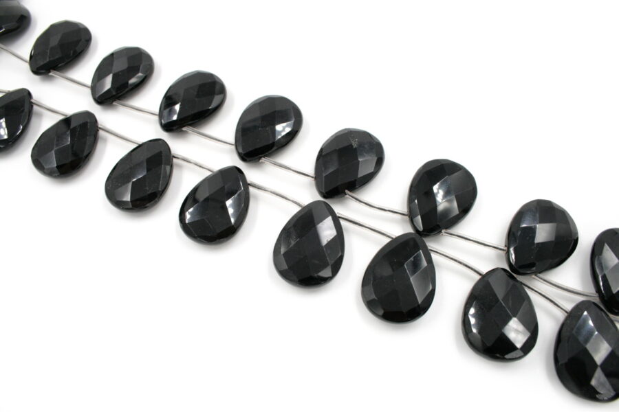 Agata nera fili flat drop sfaccettati 30x22mm - Foro Laterale