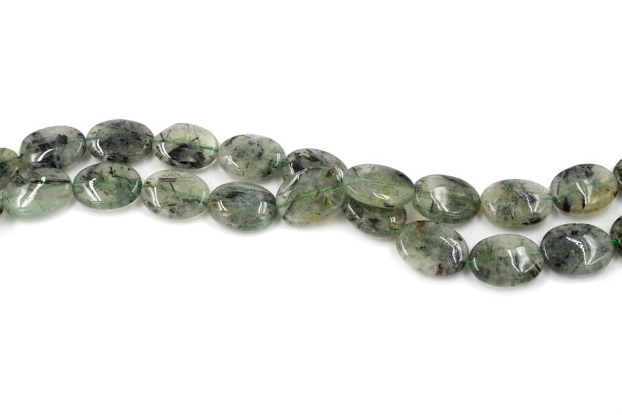 Quarzo verde tormalinato fili flat oval 20x15mm