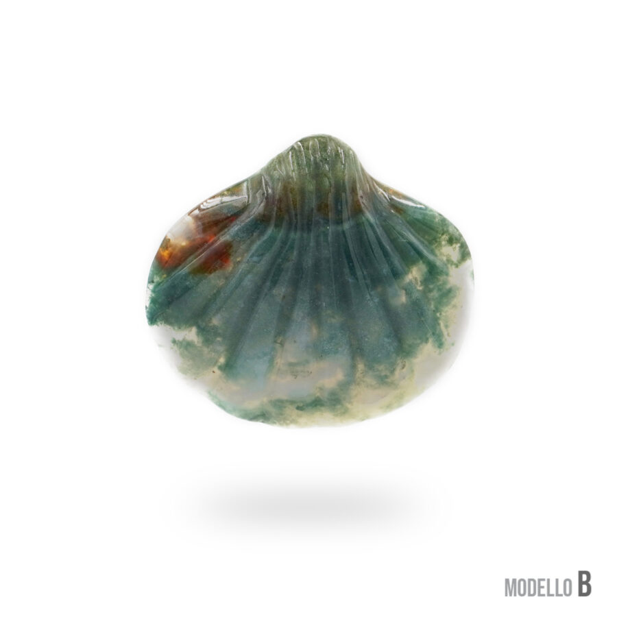 Pendente in agata muschiata, agata grigia, ossidiana forma conchiglia 60x45mm – Foro Posteriore - immagine 2