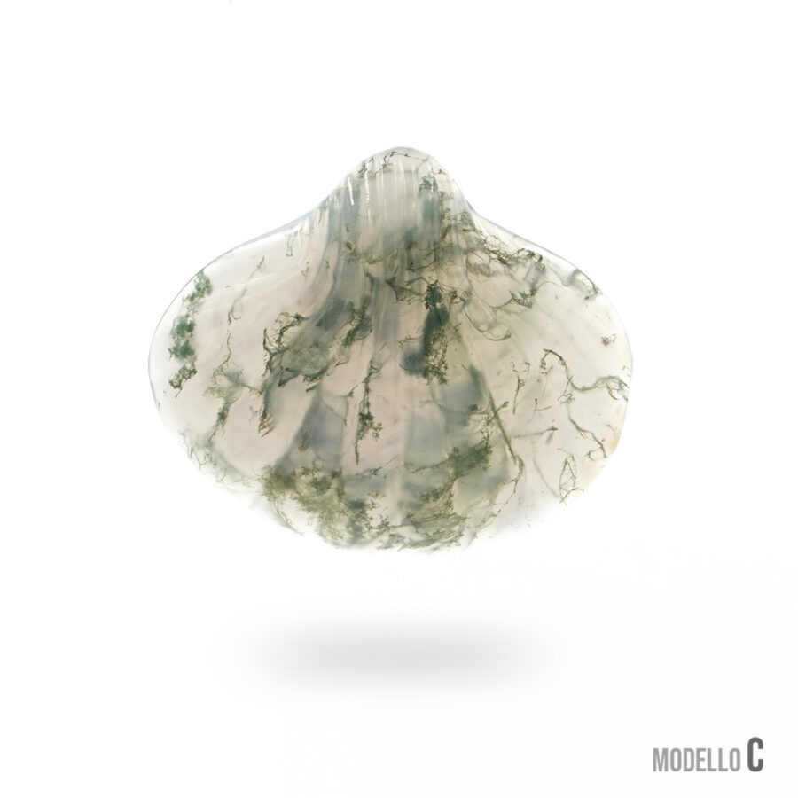 Pendente in agata muschiata, agata grigia, ossidiana forma conchiglia 60x45mm – Foro Posteriore - immagine 3