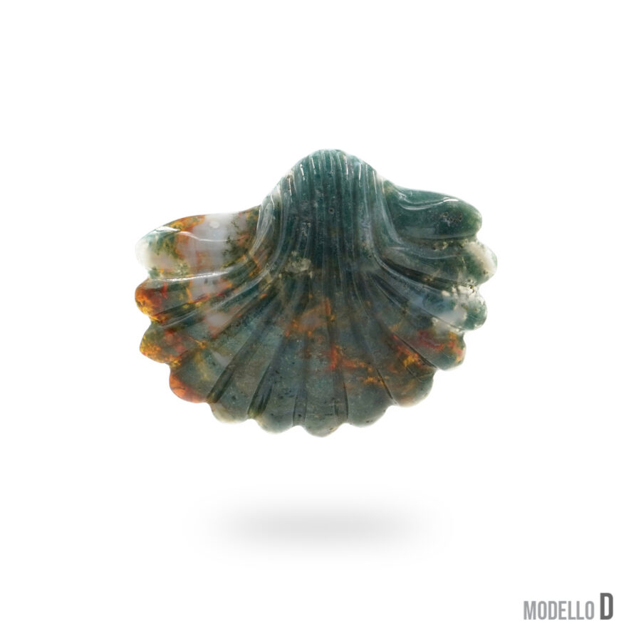 Pendente in agata muschiata, agata grigia, ossidiana forma conchiglia 60x45mm – Foro Posteriore - immagine 4
